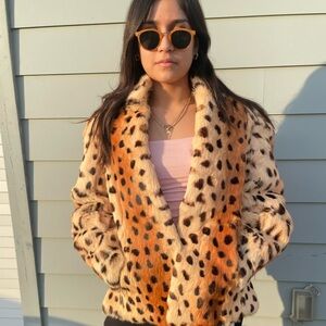 Vtg Y2K 90’s Leopard Spot Rabbit Fur Coat Glam Lux Old Money NOS PUFFY Hollywood